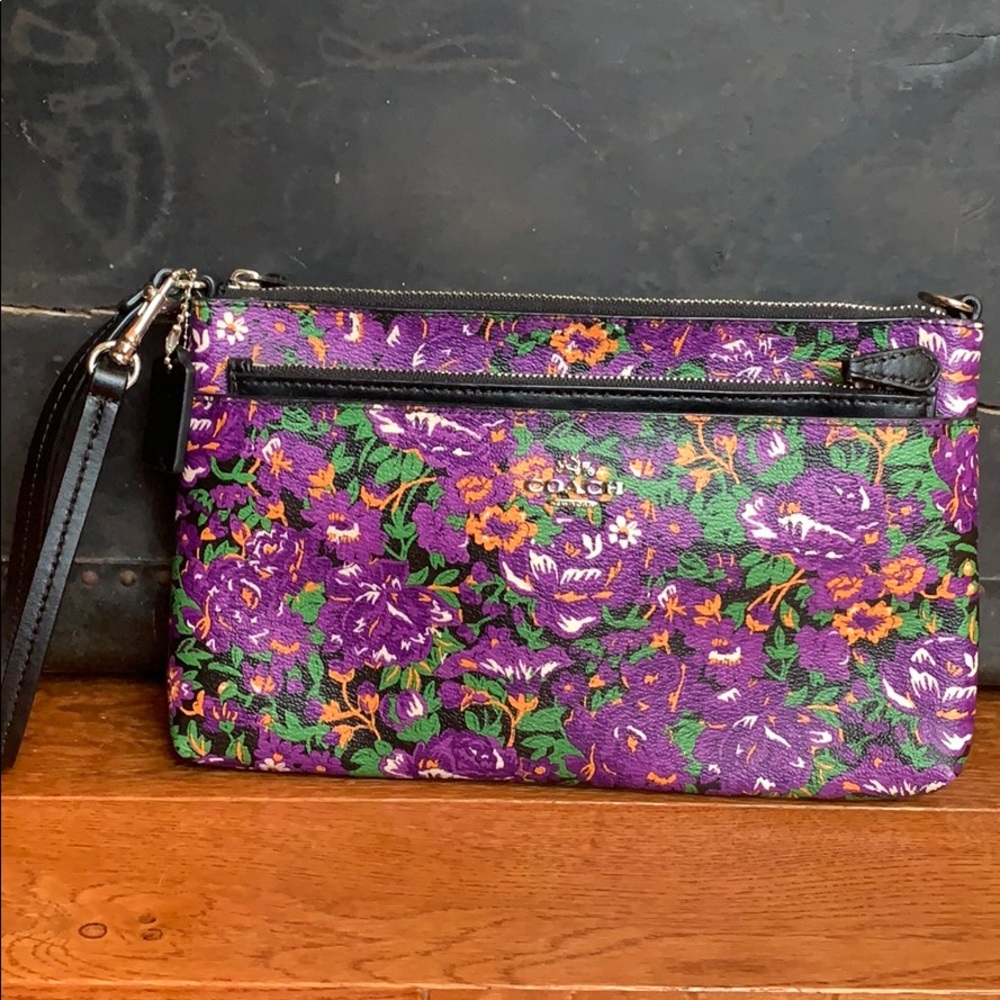 Coach pebble leather floral wristlet